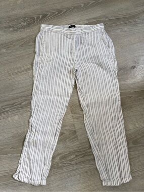 Theory Linen Pants with Navy Pinstripes